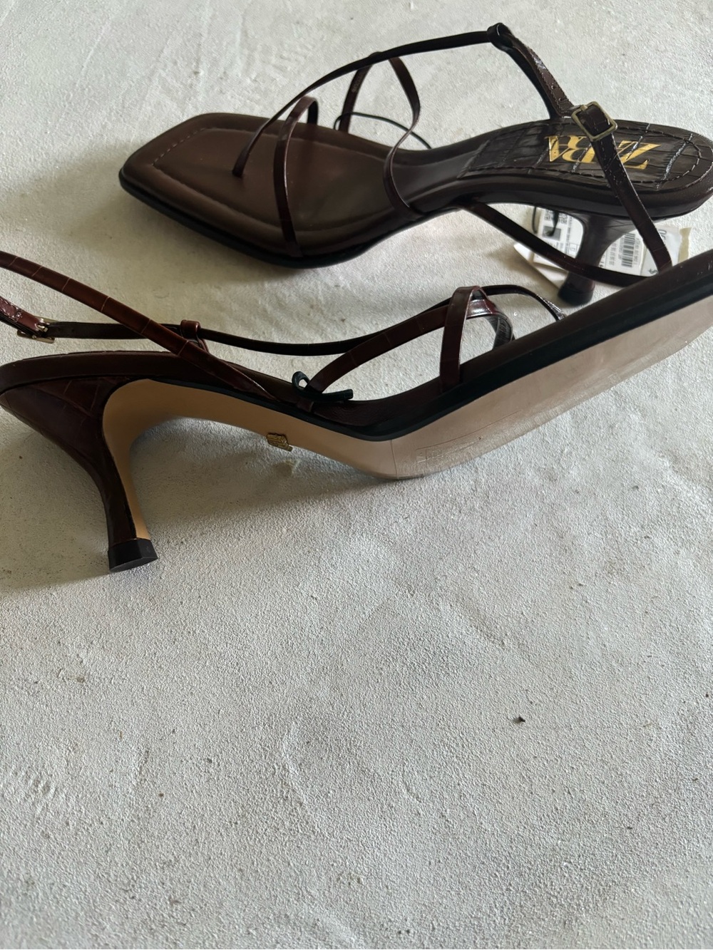 Zara Dark Brown Strappy Kitten Heel Sandals